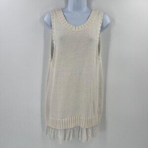 4 Love and Liberty Johnny Was M Layered Sweater Tunic Cream Knit Vest Eyelet